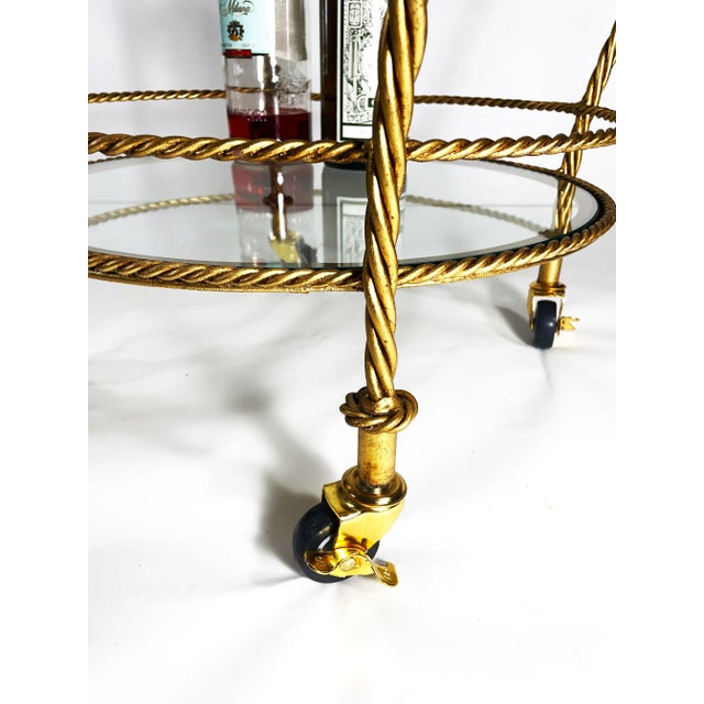1960s Italian Gilt Iron Rope Bar Cart With Glass Shelves For Sale In Buffalo - Image 6 of 8