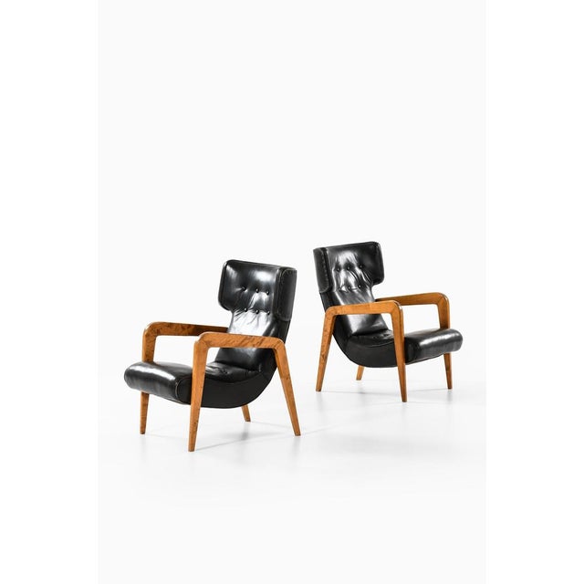 1950s Easy Chairs in Leather and Birch, 1950s, Set of 2 For Sale - Image 5 of 12