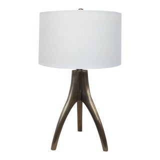 Crate and Barrel Mid Century Style Brass Base Cleo Table Lamp For Sale