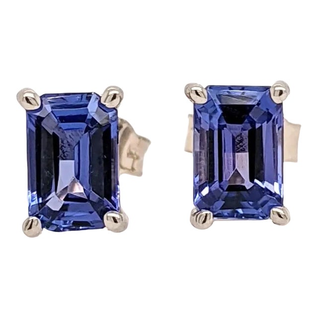 Tanzanite Earring Studs in 14K Solid White, Yellow or Rose Gold | Emerald Cut, a Pair For Sale