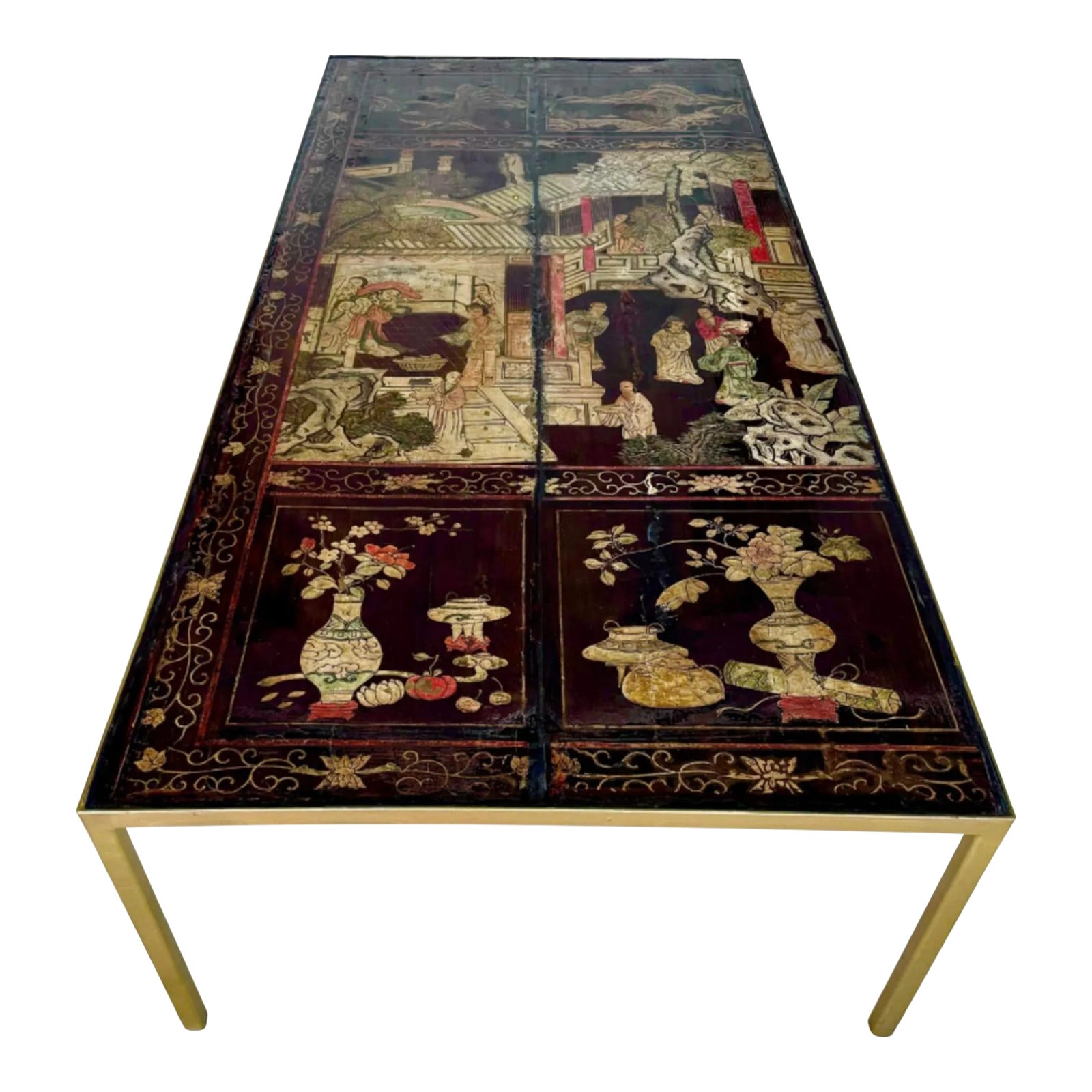 Large Gilt Iron and 18th-Century Coromandel Top Coffee Table | Chairish