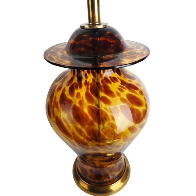 1970s Vintage Tortoiseshell Art Glass Table Lamp For Sale - Image 5 of 11