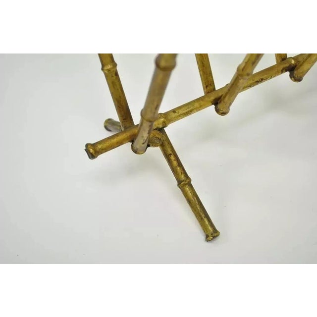 Metal Mid 20th Century Vtg Italian Hollywood Regency Gold Gilt Faux Bamboo Tole Magazine Rack Holder For Sale - Image 7 of 12