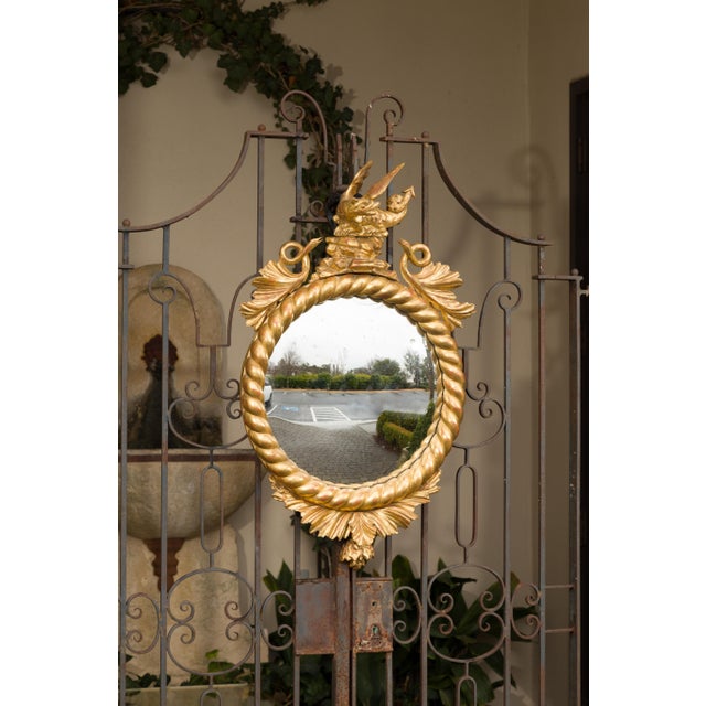 English Carved Giltwood Convex Mirror with Mythical Creatures, circa 1840 For Sale - Image 4 of 11