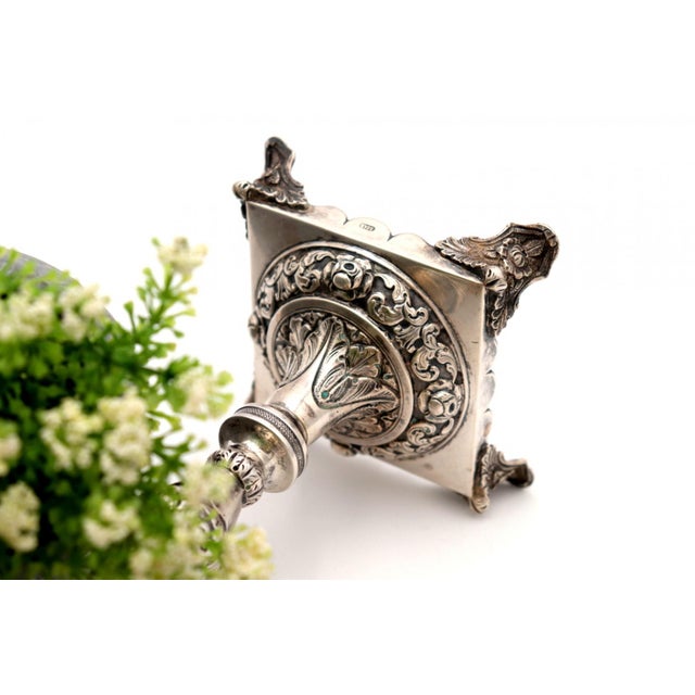 Silver Candlesticks with Turned and Engraved Shafts, Set of 2 For Sale - Image 4 of 7