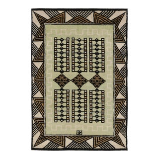 Contemporary Art Deco Style Wool Rug in Beige & Black, by Rug & Kilim, India For Sale