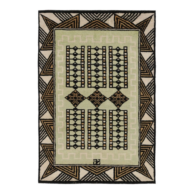 Contemporary Art Deco Style Wool Rug in Beige & Black, by Rug & Kilim, India For Sale