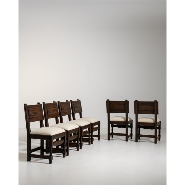 1970s Set of Six Oak Brutalist Dining Chairs For Sale - Image 11 of 15