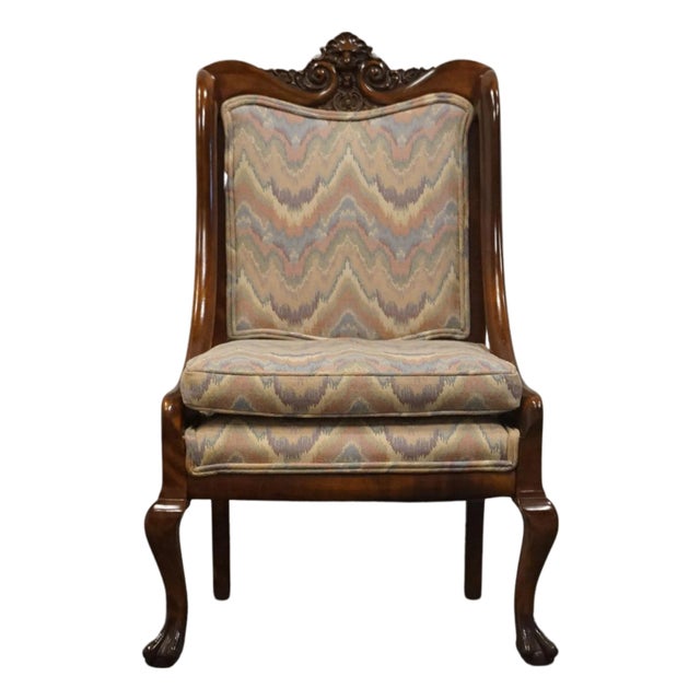 Vintage Antique Solid Mahogany Gothic Revival Jacobean Upholstered Arm Chair For Sale