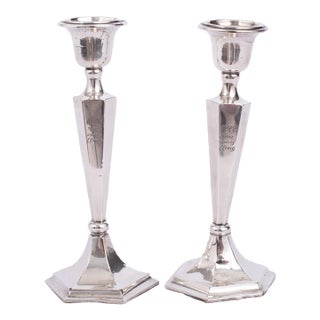 1910s Edwardian Sterling Silver Rowing Trophy Candlesticks - a Pair For Sale