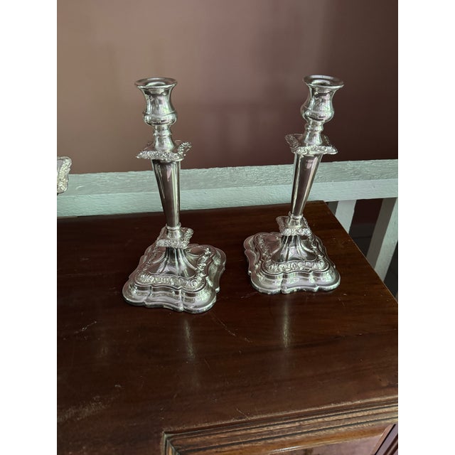 Silver Mid 20th Century , 4 -Arm Candelabra Silverplate Sheffield Made in England For Sale - Image 8 of 18