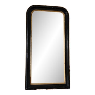 Large Antique French Louis Philippe Full Length Mirror – Black and Gold, Late 19th Century For Sale