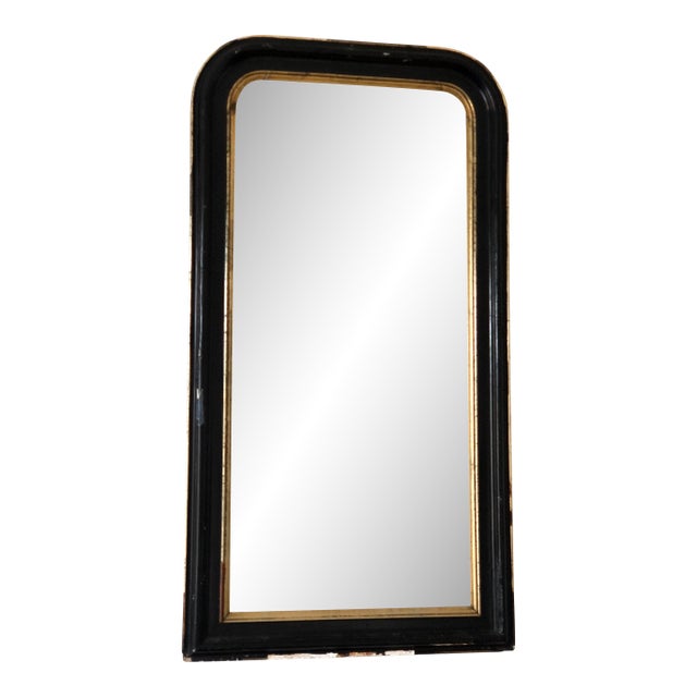 Large Antique French Louis Philippe Full Length Mirror – Black and Gold, Late 19th Century For Sale