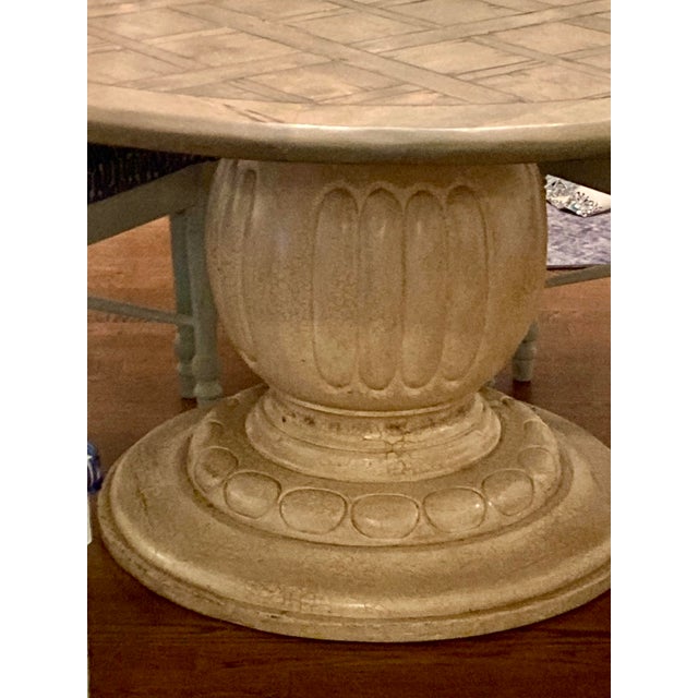 Beautiful craftsmanship, medium finish and carved pedestal with a crackle finish. Top is easy to remove from base for...
