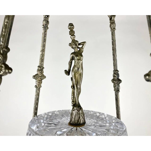 Metal Vintage French Crystal and Brass 6-Horn Chandelier, 1950s For Sale - Image 7 of 10