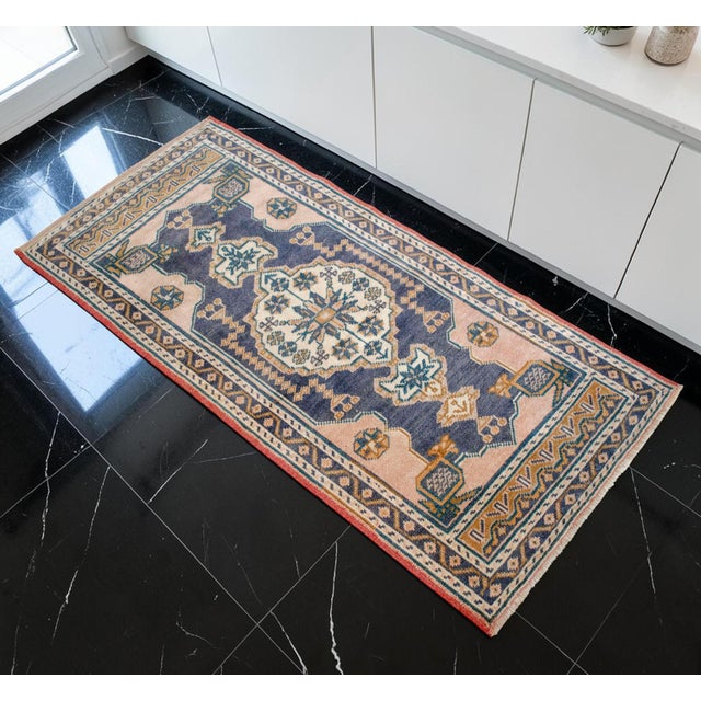 Mid-Century Modern 1970s Hand Knotted Door Mat, Entryway Rug, Bath Mat, Kitchen Decor, Small Rug, Turkish Rug - 2′0″ × 4′2″ For Sale - Image 3 of 9