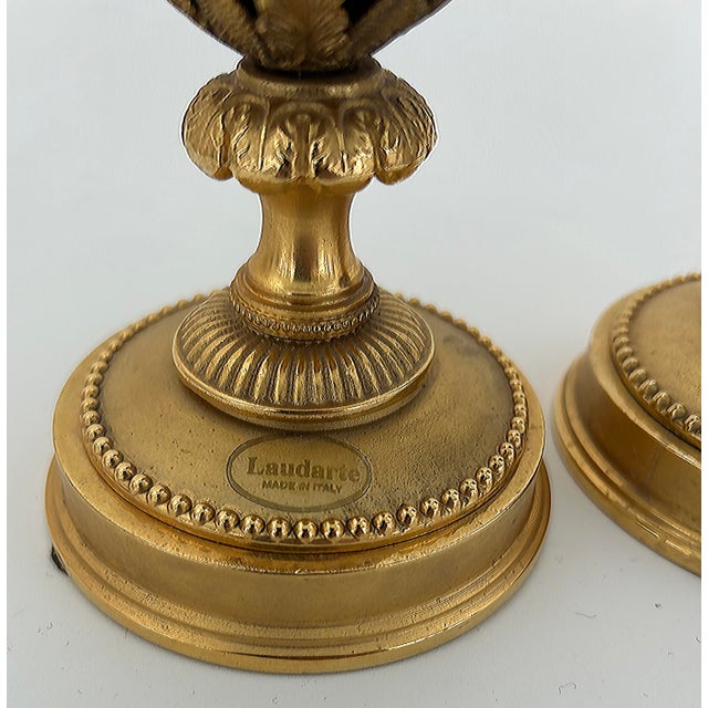 Italian Laudarte Srl Gilt Bronze and Enameled Candlesticks With Flowers, a Pair For Sale In Miami - Image 6 of 6