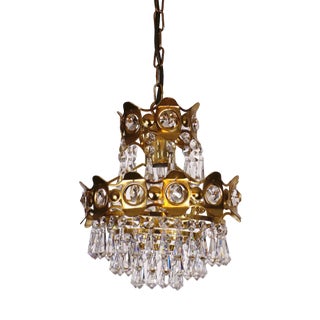 Brass & Lead Crystal Bodenmais Chandelier from Joska, 1970s For Sale