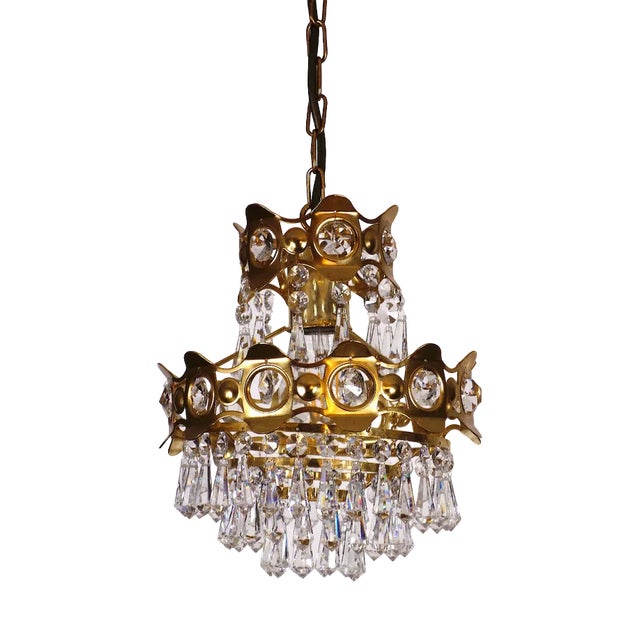 Brass & Lead Crystal Bodenmais Chandelier from Joska, 1970s For Sale