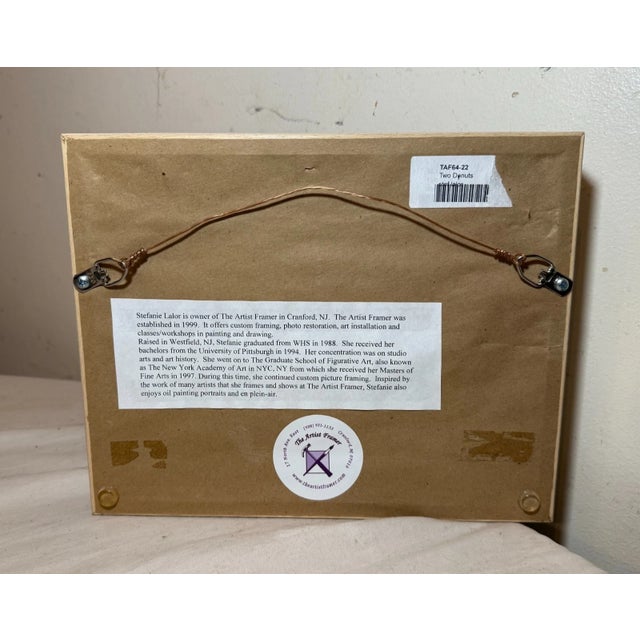 1990s Original Expressionism Stefanie Lalor 2 Donuts Still Life Oil Painting on Board For Sale - Image 10 of 12