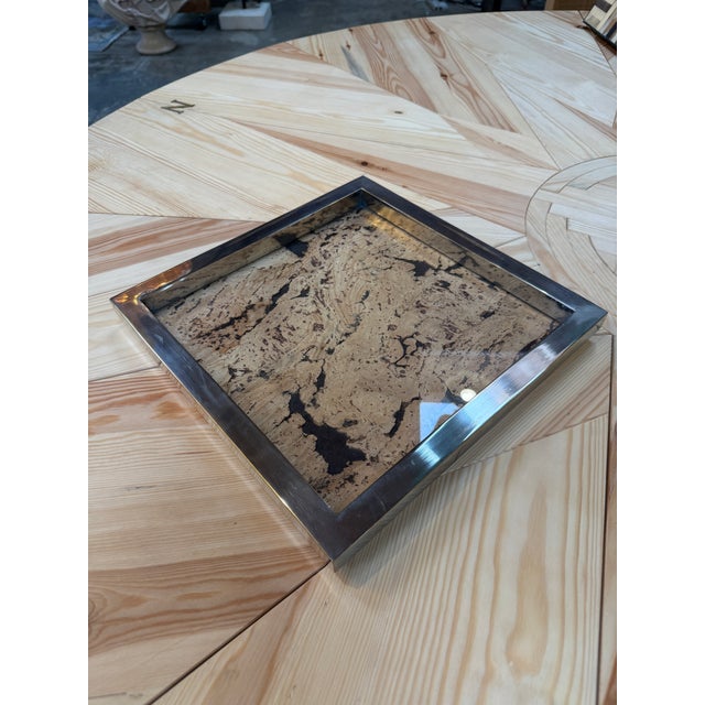 Square Cork and Metal Serving Tray For Sale - Image 4 of 8