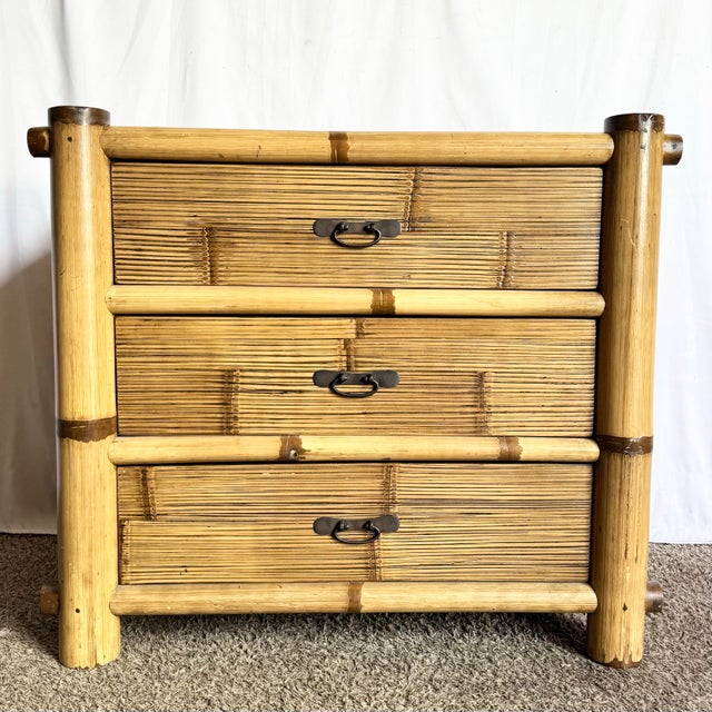 A beautifully crafted Vintage Boho Chic chunky bamboo chest showcasing timeless island-inspired style. This three-drawer...
