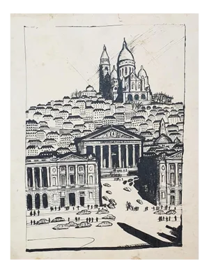 Paris Landscape - Original Drawing on Paper - 20th Century 20th Century