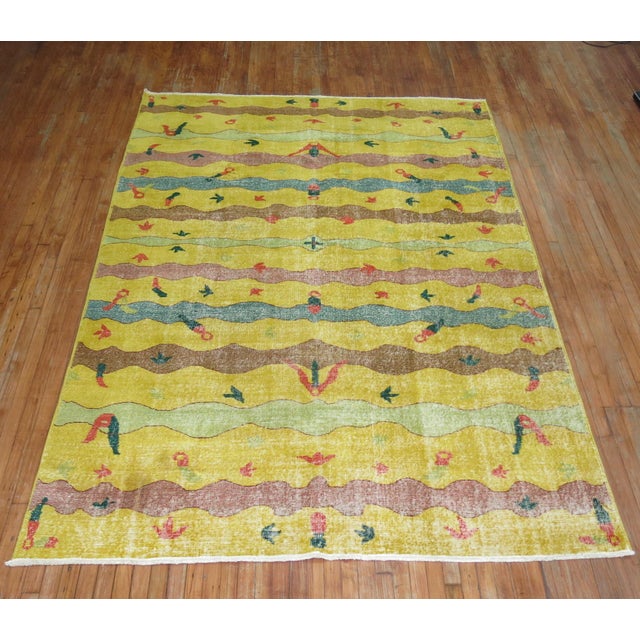 Zabihi Collection Yellow Turkish Deco Rug For Sale - Image 10 of 10
