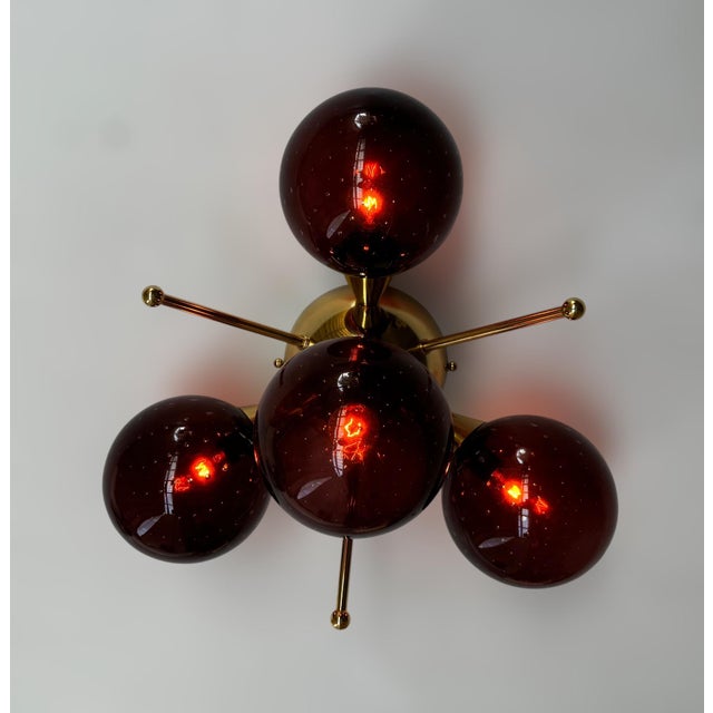 Orchidea Polished Brass Amethyst Bubbles Globe Flush Mount by Fabio LTD For Sale - Image 6 of 7