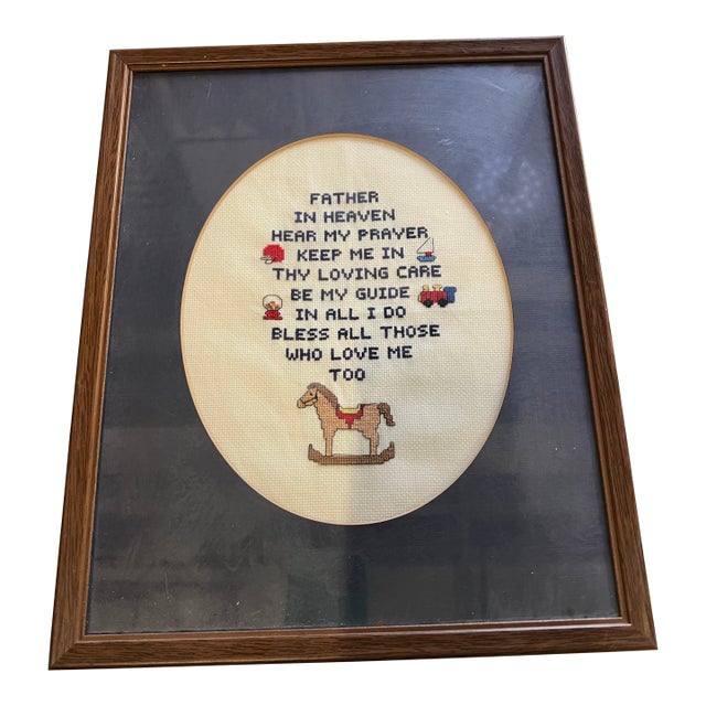 Vintage Framed Children's Needlepoint Prayer For Sale