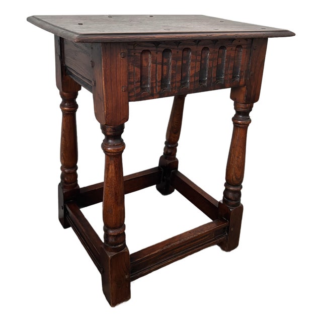 19th Century English Oak Carved Joint Stool For Sale