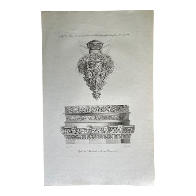 Mid 19th Century Etching Reproduction of Decorative Elements in Normandy Church by Nicolas Xavier Willemin For Sale