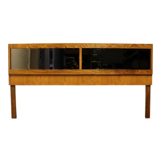 King Size 1970s Mid-Century Modern Oak and Mirror Headboard by Lane For Sale