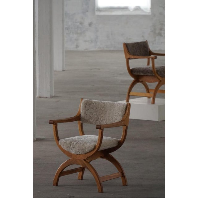 Mid-Century Kurul Armchair in Oak and Lambswool attributed to Henning Kjærnulf, 1960s For Sale - Image 18 of 18