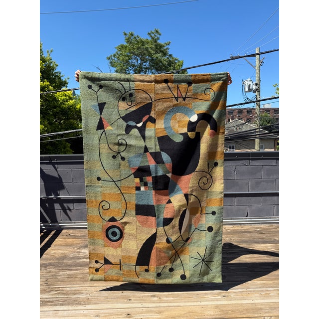 Mid-Century Modern Monumental Wool Wall Tapestry After Joan Miro For Sale - Image 3 of 5