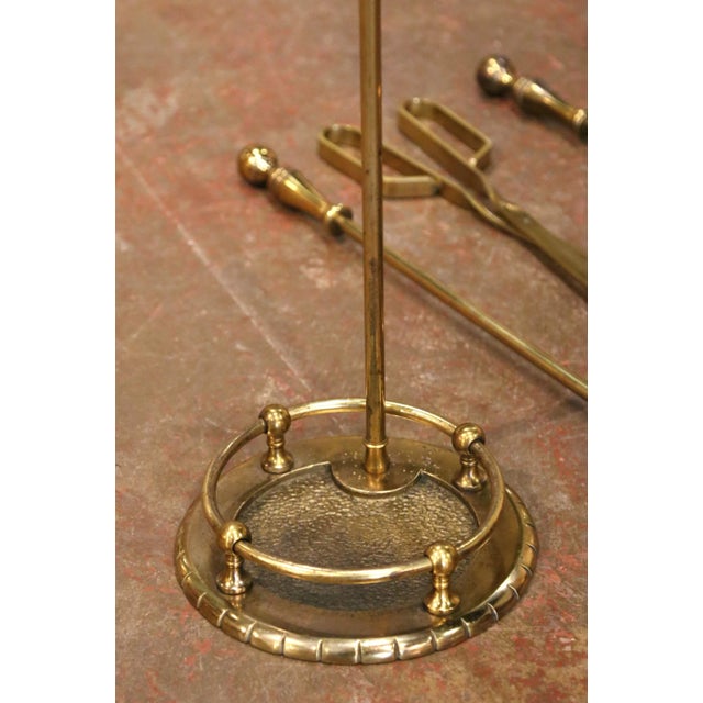 Mid-Century French Brass and Iron Five-Piece Fireplace Tool Set For Sale - Image 9 of 9