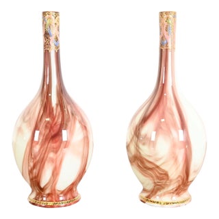 Loetz Art Nouveau Onyx Marbleized Glass Vases, Pair For Sale
