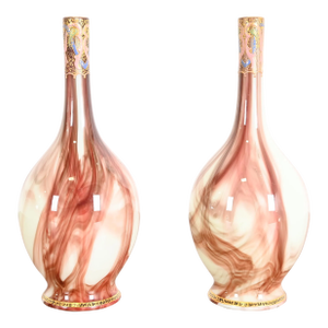 Loetz Art Nouveau Onyx Marbleized Glass Vases, Pair