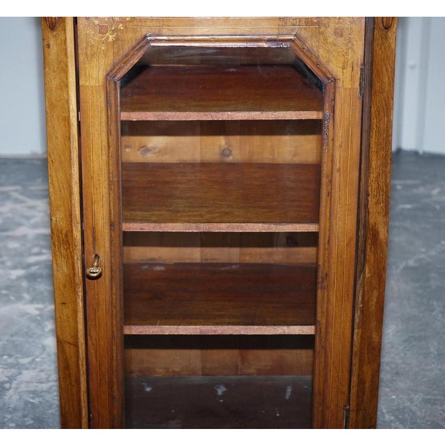 Victorian Pier Glazed Inlaid Walnut Marquetry Music Cabinet, 19th Century For Sale - Image 16 of 18