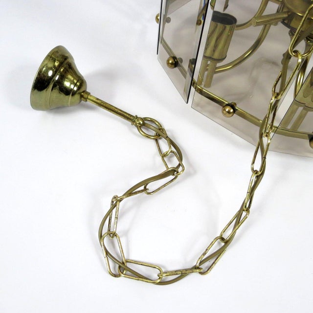 Metal Brass & Smoked Glass Ceiling Lamp, 1970s For Sale - Image 7 of 8