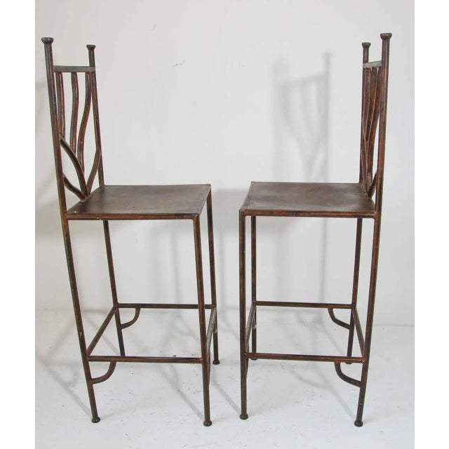 Set of 2 Spanish Revival Hand-Forged Wrought-Iron Barstools, Mexico, Circa 1990 For Sale - Image 4 of 14