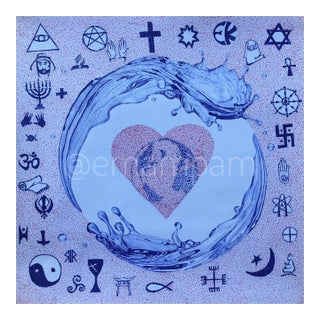 One Love Religion, Pen Drawing by Emmanuel Akolo, Ready to Hang For Sale
