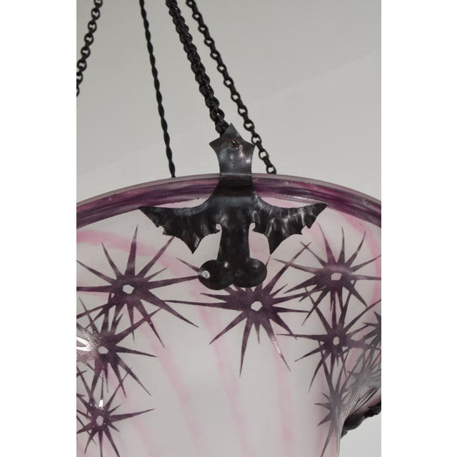 French Art Deco Pendant Light by Le Verre Francais Schneider - 1925 Cameo Chandelier France For Sale - Image 9 of 12