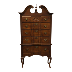Late 20th Century Universal Furniture Cherry Traditional Style 39" Pediment Highboy Chest 605-100