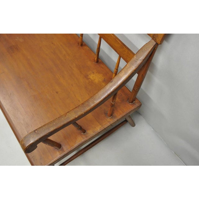 Late 19th Century Antique American Colonial Farmhouse Spindle Back Pine Wood 8 Leg Bench For Sale - Image 10 of 15