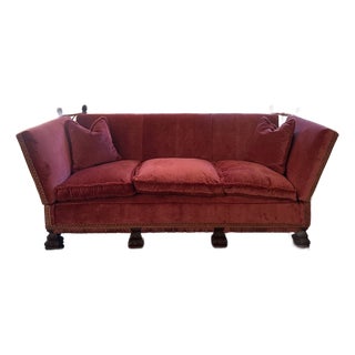 1920s Spanish Revival Tuxedo Couch in Red Velvet For Sale