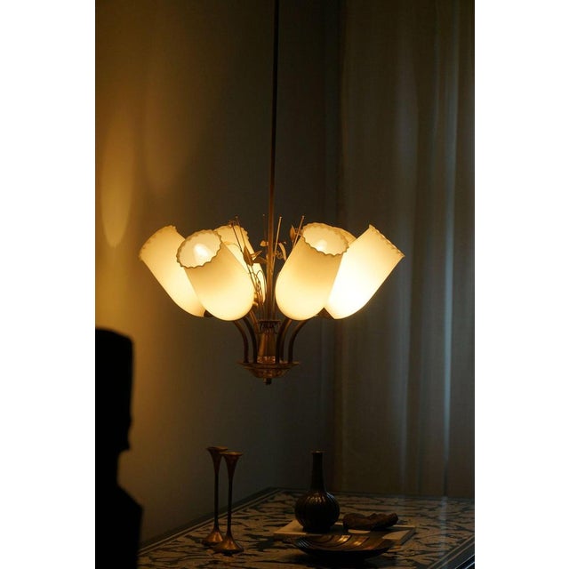 Chandelier in Brass & Glass by Paavo Tynell for Idman Oy, Finland, 1940s For Sale - Image 10 of 18