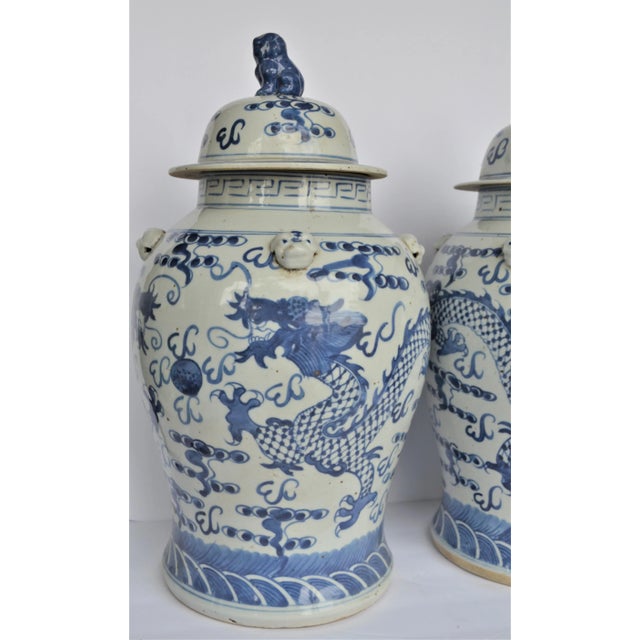 Ceramic Chinoiserie White & Blue Dragon Baluster Ginger Jars - a Pair For Sale - Image 7 of 8