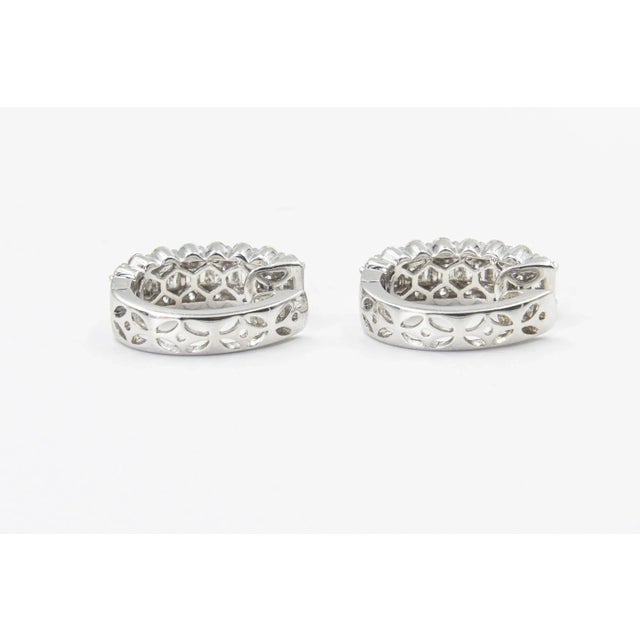 Diamond White Gold Hoop Huggie Earrings with Round and Baguette Daimonds - 2 Pieces For Sale In Miami - Image 6 of 11