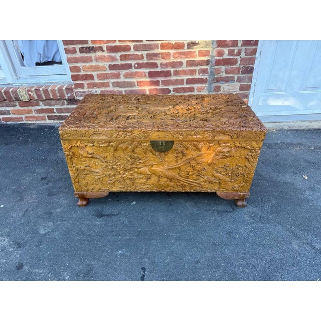 Antique Chinese Carved Camphor Wood Trunk Coffer Chest For Sale In Washington DC - Image 6 of 16